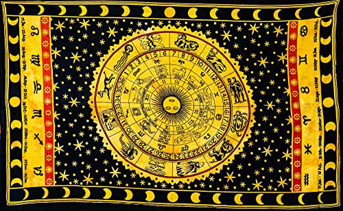 Aga's Own Mandala Tapisserie – Psychedelic Wall Art – Überwurf aus Baumwolle Tapisserie für Wohnzimmer, Schlafzimmer Home – ästhetisches Wandtuch für den Strand oder zu Hause (Sternzeichen_Gelb)