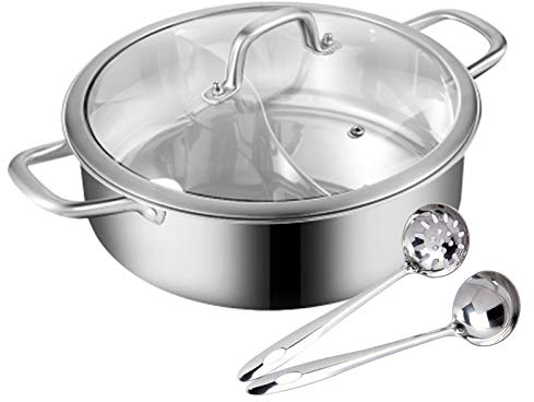 Ø28cm/32cm Edelstahl Topf Hot Pot Cookware mit 2 Kammern + Glasdeckel Feuertopf (Ø32cm)