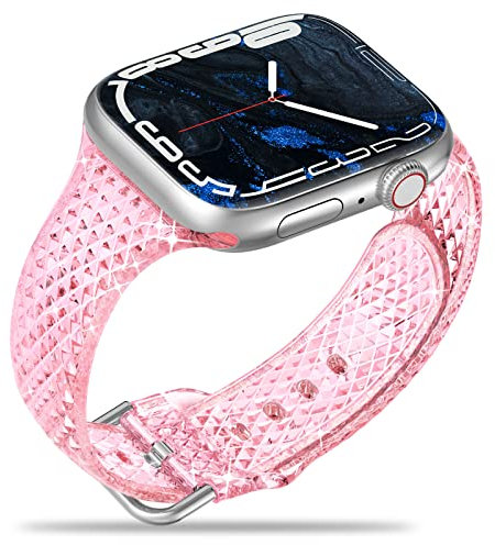 Miimall Cristal Correa Compatible con Apple Watch Ultra 49mm, Brillante Pulsera de TPU para Mujer [Aspecto de Diamante]，Repuesto y Ajustable Correa para iWatch 42mm 44mm 45mm 49mm-Rose