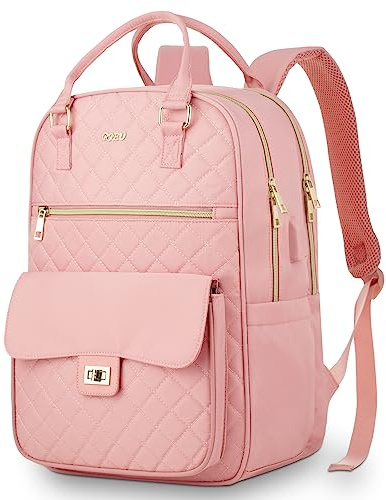 RJEU Schulrucksack Mädchen Teenager,15.6 Zoll Laptop Rucksack Damen für Student Universität Schule Studium,Schulranzen Schultasche Damen Tagesrucksack für Reisen Uni,Rose