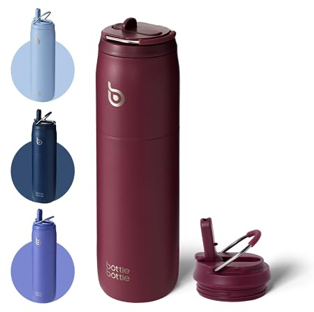 bottlebottle BOTTLE BOTTLE Isolierte Wasserflasche Edelstahl 32oz(946ml) mit Strohhalm Griff für Sport, Reisen, Fitnessstudio, doppelwandig auslaufsicher, BPA-frei (Rot)