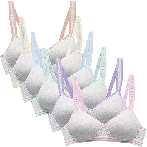 Happy Cherry - Cup Bras Teenage Girls Crop Sports Bra Kid Underwear Top Soft Bralette Cotton Padded Bustier Wire Free with Elastic Adjustable Strap 3/4/5/6 Pieces Kid to Teen for 12-18 Years