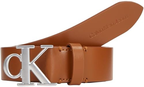 Calvin Klein Jeans Damen Gürtel Round Mono Belt aus Leder, Braun (Cognac), 125 cm