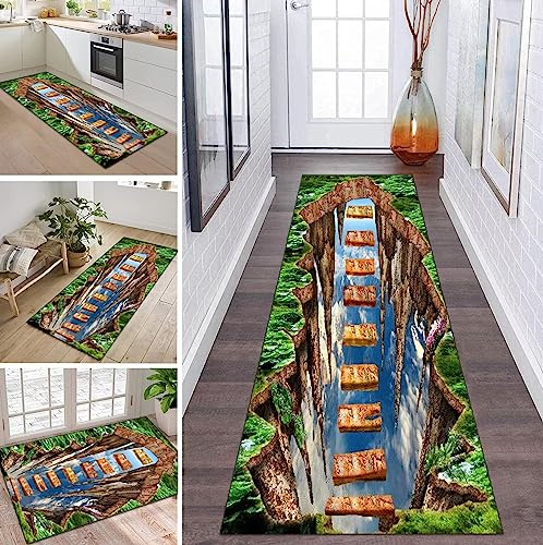 ZDYHMrj Teppich Läufer Flur Küche rutschfest waschbar Teppichläufer Lang 110X200CM 3D Grün Modern Design Meterware Korridor Tepiche Esszimmer Schlafzimmer Wohnzimmer Schmutzfangmatte Küchenteppich