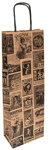DOT Horeca Solutions 100 Shopper porta bottiglia VINTAGE vino Buste di Carta Sacchetti Regalo per Bottiglie con Manico 14x8x40 cm Carta Kraft Sacchetto Busta per Vino shabby
