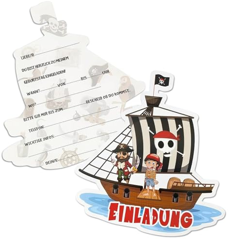 Piraten Einladungskarten,Piraten Einladungskarten Kindergeburtstag, 12 Einladung zur Geburtstagsfeier, Einladungen für Geburtstag, Einladungen Mottoparty, Partyeinladungen, Geburtstagseinladungen