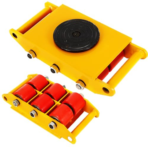 8T Transportfjädring – 1 7 600 pund transporthjul, industriskoter med 4 PU-riktningshjul kraftigt chassi, industriskoter, pansarhjul, 360° rotation för pallmöbler (gul)
