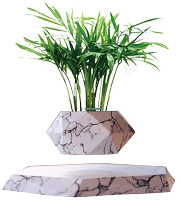 SaiDuoDuo Hölzerner schwebender Pflanztopf, sukkulente Töpfe Pflanzgefäß Kaktus-Pflanzgefäß, schwebendes Dekor für Haus und Büro Magnetisches schwebendes schwebendes Display,Marble