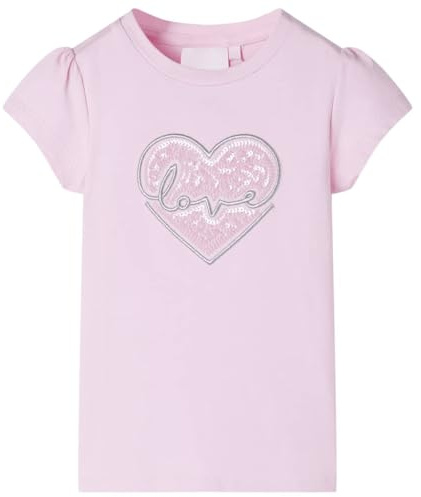 Kinder T-Shirt Pailletten-Herz Mädchen Kurzarm Rundhalsausschnitt Hellrosa 104