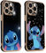 2 Stück Karikatur Stitch Handyhülle Kompatibel mit iPhone 12 Hülle 6,1,Cartoon Anime Kawaii Muster Galvanisierte Schutzhülle Weich TPU Stoßfest Dünn Case mit Kameraschutz Bumper Case,Schwarz,03