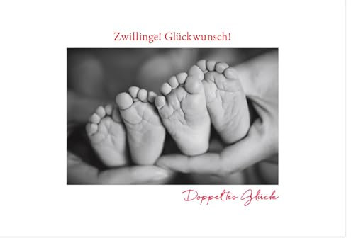 Geburtskarte Zwillinge - Glückwünsche zur Geburt von Geschwistern, Babyfüße Design - mit Umschlag