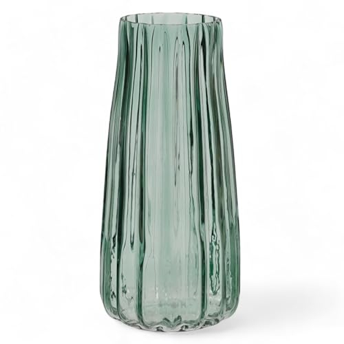 MIJOMA Elegante Glasvase | Transparent, 21,5 cm Höhe, Durchmesser 10 cm | Perfekt für die Veredelung Ihrer Innenräume (Glas geriffelt, Hellgrün)