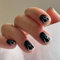 24pcs Short Square False Nails Black Press on Nails Silver Fireflame Fake Nails Glue on Nails Gothic Stick on Nails Removable Acrylic Nails Gifts Women Girls Nail Art Accessories