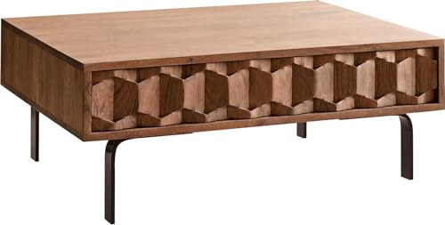 DELIFE Wohnzimmertisch Fevo Akazie Braun 80x60 cm L-Fuß Schwarz Couchtisch