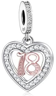 13 18 21 30 40 50 60 70 80 Birthday Age Anniversary Rose Gold Love Heart Charm Bead Pendant 925 Sterling Silver Compatible With Pandora Charm Moments Bracelet (18th Birthday Charm)