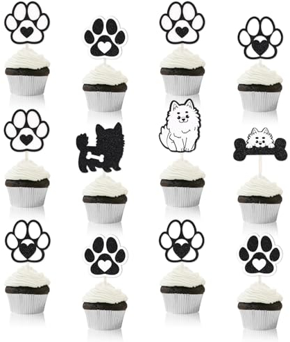 12pcs Dog Paw Cupcake Toppers, Glitter Puppy Cupcake Toppers Mini Paw Cupcake Picks Dog Paw Cake Decorations for Baby Shower Birthday Boys Girls Cake Dessert Supplies