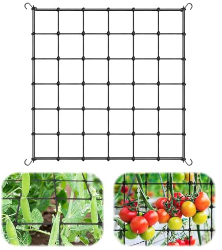 FAINCA Scrog Netz 60x60cm Haken Rankhilfe StüTznetz mit 4 Vier | PflanzenstüTznetz Elastisches Gurkennetz für Gewächshaus Pflanzennetz für Grow Netz GemüSe FrüChte Blumen