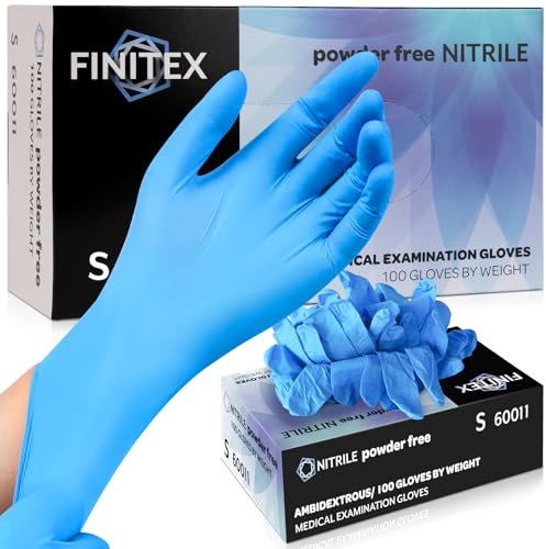 FINITEX Blau Einmalhandschuhe Nitril S,100stk,3.5g/stk,Einmal Handschuhe Nitril Einweg Puderfrei Latexfrei einweghandschuhe Lebensmittelqualität Reinigung Medizinische Untersuchung, 3.5mil