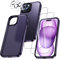 UniqueMe Per iPhone 15 Custodia, 5-in-1 Set Custodia Per iPhone 15 Case Cover Protection, 1 Custodia & 2 Vetro Temperato & 2 Fotocamera Protettiva - Viola Opaco