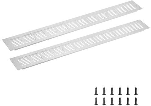 sourcing map Rectangle Ventilation Grille, Aluminum Alloy Mesh Air Vent Cover Louvered Ventilation Cover with Mounting Screws for Cabinet Shoe Closet (500x60mm/20x2, Silver Tone)