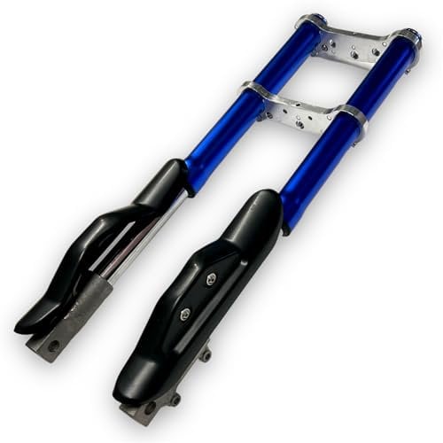 Red Circles Blue Upside Down Mini Dirt Bike Forks – Complete 540mm Setup, 35mm Leg Diameter, 25mm Stanchions, 12mm Axle Size, Includes Top/Bottom Yoke & Fork Covers, Fits 47cc & 49cc Bikes