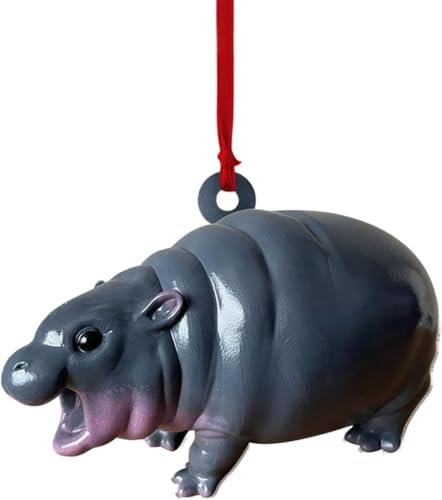 Eeiiey Moo Deng Toy | Moo Deng Hippo Figure,Bouncy Pork Pygmy Hippo Statue,Hippo Resin Figurines,Figurine Small Tabletop Statue,Moo Deng Hippo Figurine for Car Home Christmas Decor (Hanging Style)