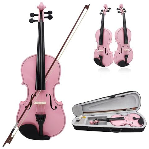 Geige Anfänger Violine Beliebte Massivholz-Violine Anfänger Erwachsener Spielt Violine 4/4 Violine(Pink)