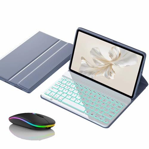 JZCZMCE Funda con Teclado para Honor Magic Pad 2 (12.3), Contiene Ñ, Teclado Retroiluminación Inalámbrico Desmontable Magnético con Ratón Bluetooth,Púrpura