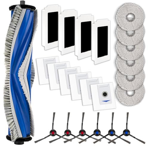 (23 pièces) T30 Pro Omni Pièces de rechange pour ECOVACS DEEBOT T30 Pro Omni, T30 Omni aspirateur robot, 1 brosse rotative, 6 brosses latérales, 4 filtres HEPA, 6 sacs à poussière, 6 serpillères