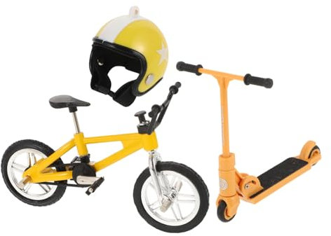 JEWEDECO 1satz Miniaturmodell Fahrrad Simuliertes Modell Mit Helm Für Puppenhausdekoration Leicht Robust Für Kreative Gestaltung Von Miniaturszenen