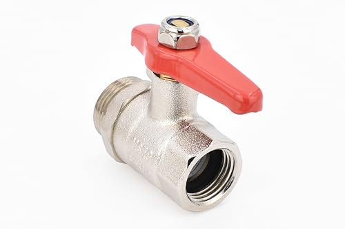 Kugelhahn 1/2 Zoll IG x 3/4 Zoll AG, Messing vernickelt, 30 bar, -0°C bis 120°C, einseitig verlängerter Knebelgriff