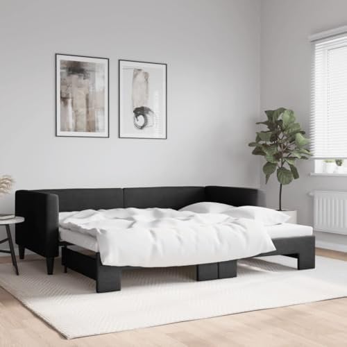 Juroupi Tagesbett Ausziehbar Ausziehbett Bett Zum Ausziehen Sofa Bett Daybed Sofa Bett Mit Ausziehbett Schwarz 90x200 cm Stoff - 3196580