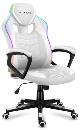 huzaro Force 2.5 RGB Blanc – Chaise Gaming LED | Tissu Respirant Huge Mesh | Accoudoirs Confort | SoftFlex | Inclinaison 135°| USB | Base Renforcée | Fauteuil Gamer Ergonomique