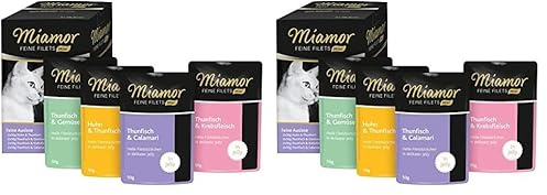 MIAMOR - Feine Filets in Jelly Multibox Feine Auslese | Nassfutter für ausgewachsene Katzen mit Filetstückchen in Jelly. Fettarmes Ergänzungsfutter im Frischebeutel ohne künstliche Zusätze | 4x8x50g