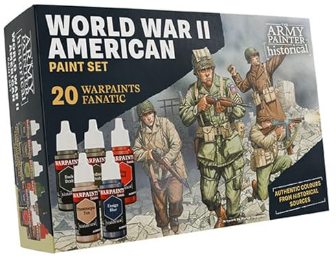 The Army Painter, Historical WWII American Paint Set, 20 x 18 ml | 14 acryliques, 4 lavis, 1 effet & 1 métallique, pour miniatures des forces américaines WWII