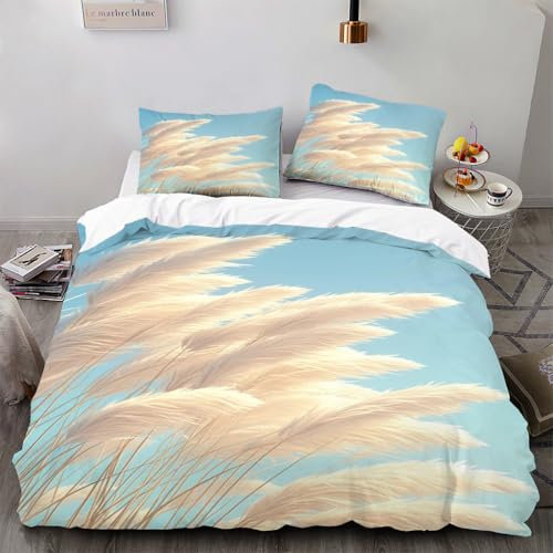 FUHAOLI Bettwäsche 135x200cm,Natur-Schilf-Muster Bettbezüge 50×75 cm Kissenbezügen Mikrofaser Bettbezug,3teilig,AI 3D Druck Lustig und bunt Bettbezug,mit Reißverschluss#FD9
