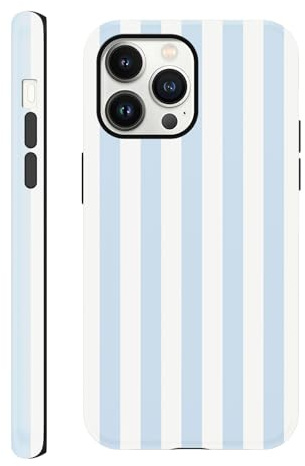 Yirlbey 2 in 1 Été Coque pour iPhone 13 Pro Max 6,7, Aesthetic Stripes Striped Motif Dessin Étui Silicone Fine TPU pour Femmes Filles Antichoc Housse Protection Cover, Anti-Rayures Case, Bleu Bande