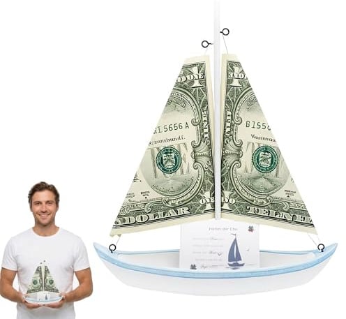 Holzboot, Dekoratives Segelboot, Kleines Segelschiff, Geldgeschenk Taufe | Ansprechendes Desig,Einfache Handhabung,Individuelles DIY Geschenk, zur Dekoration, für Partys mit Meeresmotiven