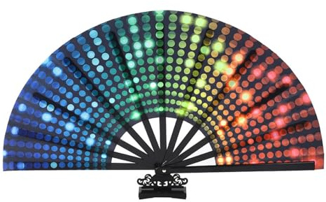 FANSU 2/4/6/8 Pack Large Handheld Folding Fan Laser Rave Folding Hand Fan Holographic Foldable Popping Line Dance Portable Clapper fan for Women Dancing Laser Rave, Printed (Shining,8 pcs)