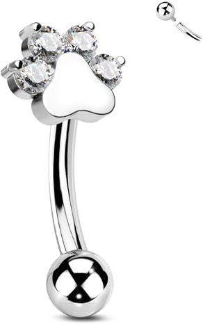 CM Crareesi Mania Titane Piercing Rook Barre Sourcil Patte de Chat Cartilage Hélix Barbell Courbé Fileté Interne Daith Tragus 16G Piercing Labret Vertical Levre CZ Clair pour Femmes 8mm