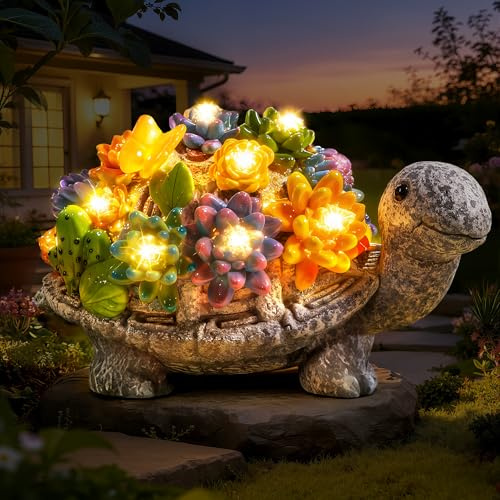 Ollny Wetterfeste Solar Gartenfigur Schildkröte LED Solarlampe Outdoor Deko | Gartendeko für Draußen & Balkon. Mit 8 LED Lichtern. Charmantes Geschenk für Frauen, Mama & Gartenfreunde