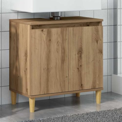 HaoChrymec Waschbeckenunterschrank aus Holzwerkstoff, Artisan-Eiche, mit Holzbeinen, Stauraum, für Badezimmer, Waschbeckenunterschrank, Badezimmermöbel, 58 x 33 x 60 cm