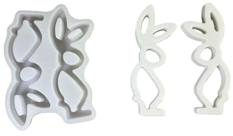 Silikonform mit 2 Mulden, Hasenstatue, Zement-Pflaster, Basteln, Ostern, Hasen, Figuren, Dekorationen, Heimdekorationen, Silikon-Bastelform