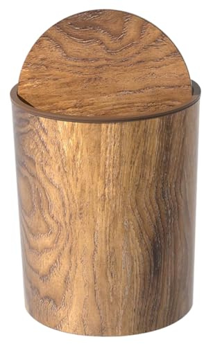 DAGLLGEW Poubelle rétro, Petite Poubelle en Grain de Bois avec Couvercle pivotant, Ronde, Corbeille à déchets réutilisable pour Chambre à Coucher, Salon, Cuisine, Salle de Bain