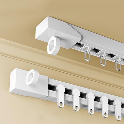 NOIRDA Adhesive Curtain Rods No Drilling, Ceiling Or Wall Mount Curtain Rail Track, For Closets, Door And Window Frames(White-Ceiling,210cm(2 * 105cm))
