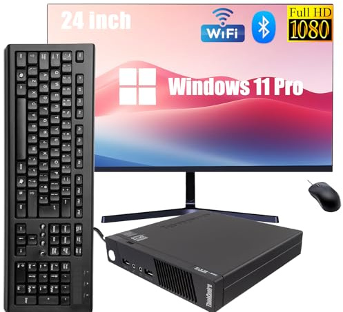 Lenovo ThinkCentre M93/M93P Mini Ordenador de Escritorio, con Monitor de 24 Pulgadas, Intel Core i5-4570, 8 GB de RAM, 256 GB SSD, Teclado QWERTY de EE. UU., Windows 11 Pro(reacondicionado)