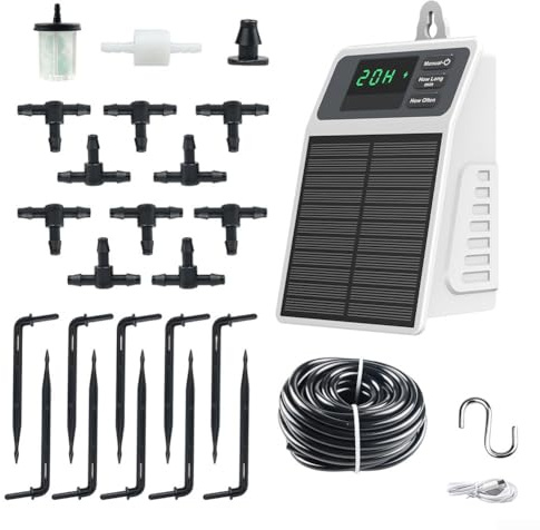 Dispositif d'arrosage automatique à énergie solaire avec minuterie intelligente, système d'irrigation goutte à goutte pour un entretien du jardin sans effort, débit de 630 ml/min, pompe de 35 psi