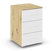 Rauch Möbel ADITIO, Nachttisch, Farbe Weiß/Eiche Artisan, Maße 40x61x42 cm | Nachtkommode im zeitlosen Stil, 3 Schubladen, Soft-Close, für Schlafzimmer, Jugendzimmer, Kinderzimmer, Gästezimmer