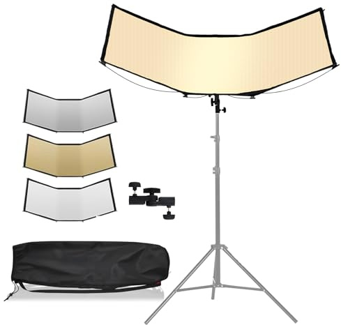 Rollei 3 in 1 U-Reflektor Fotografie Faltbar 64x124cm Licht Diffusor für Portrait & Produktfotografie Leicht Kompakt 1,32kg Außenbeleuchtung mit Tragetasche, Foto-Reflektor-Licht-Diffusor-Fotografie