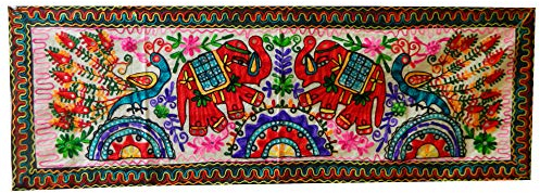 Indischer Tischläufer Elefanten Blume 150x50cm weiß Baumwolle